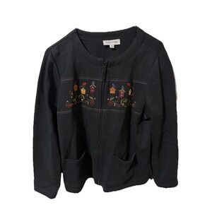 Breckenridge Zip Up Black Jacket Fleece Bird House Design Size XL